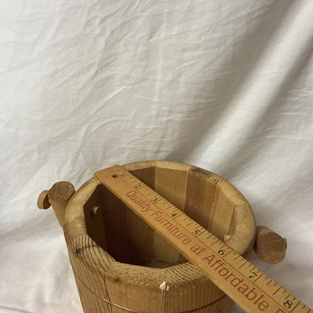 Vintage Wooden Firkin Sugar Bucket Copper Wire Band Rope Well Pail Cottagecore